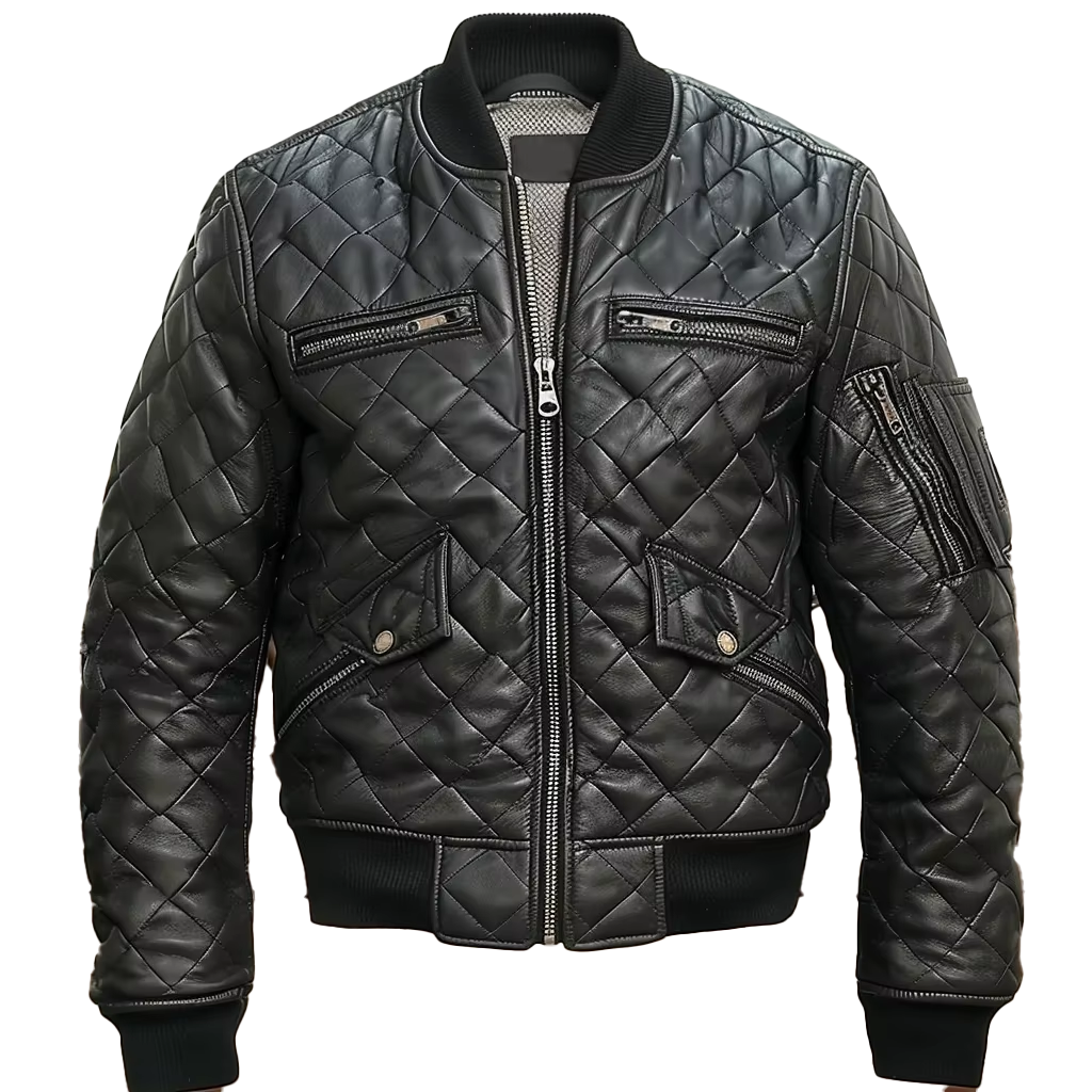 Men’s Vintage Distressed Bomber Leather Jacket – Washed, Worn-In, Rugged Look