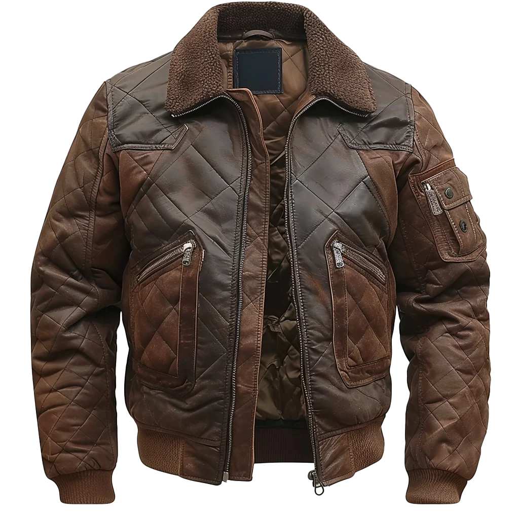 Men’s Vintage Distressed Bomber Leather Jacket – Washed, Worn-In, Rugged Look