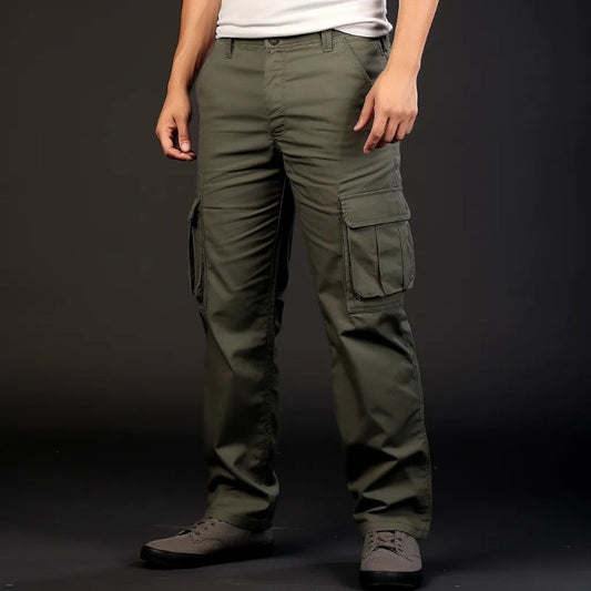 Men's Cargo Trousers Floor Length Pants with Side Big Pockets 1960s Style