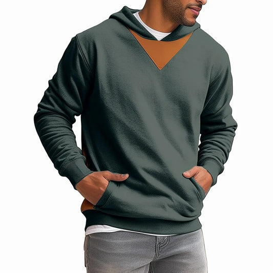 Mens 80S Vintage Sweatshirt Splicing Color Zip Hoodie