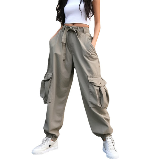 women's Baggy cargo Parachute pants Flap Pocket High Waisted Relaxed Fit Straight Wide Leg